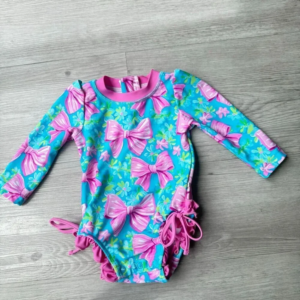 Caden Lane bow print baby girl swimsuit size 0-3 months